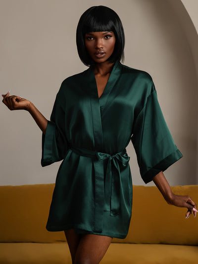 Glänzende reine Seide kurze Morgenmäntel für Frauen