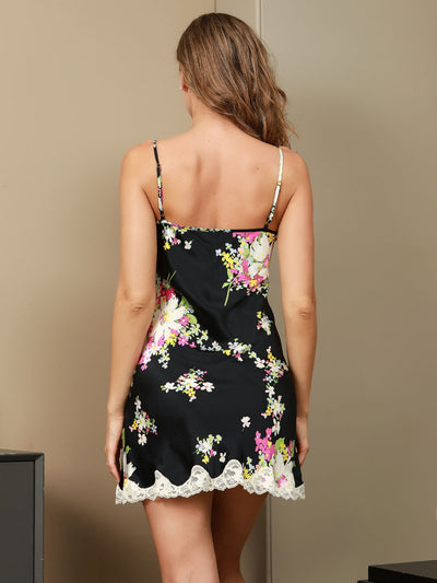 Bedrucktes Nachthemd-Slip-Kleid aus reiner Seide