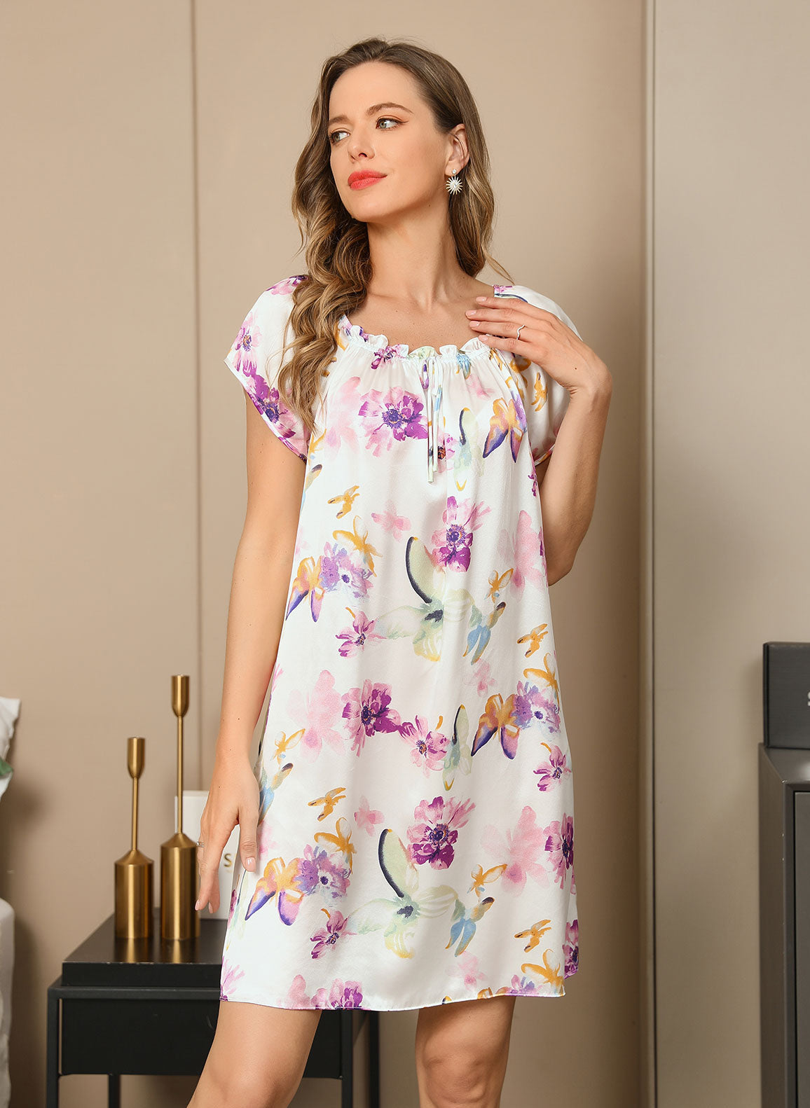 Nachthemden Reine Seide Geblümt Casual Niedlich 1 Stück