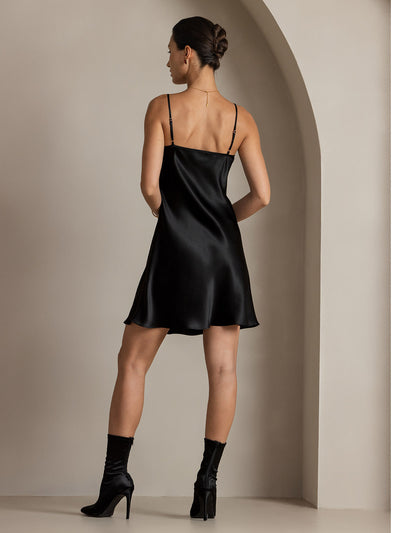 Pure Seide Kurzes Spaghettiträger Slip Kleid