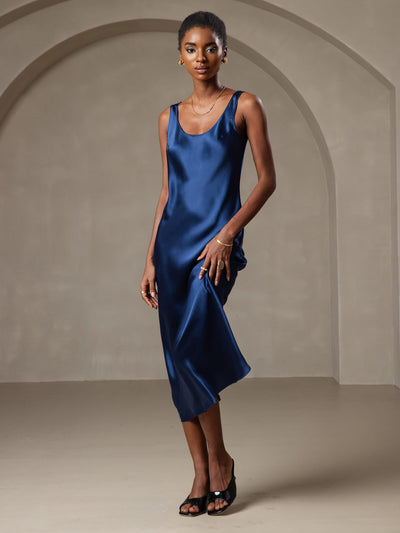 Reine Seide Weite Träger Ärmelloses Lang Kleid