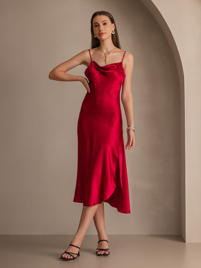 Reines Seide Spaghetti-Träger Schlitz Langes Kleid