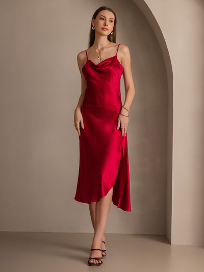 Reines Seide Spaghetti-Träger Schlitz Langes Kleid