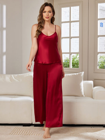 Pyjama-Set aus reiner Seide mit Cami-Top & weiten Hosen
