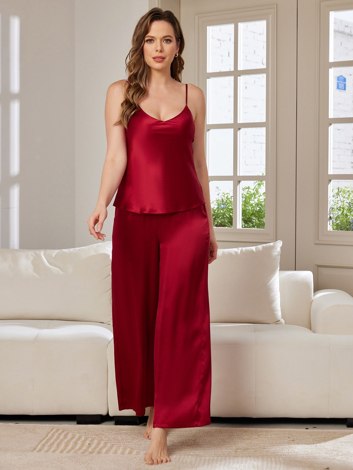 Seiden-Cami & Weit geschnittene Hose Pyjama-Set