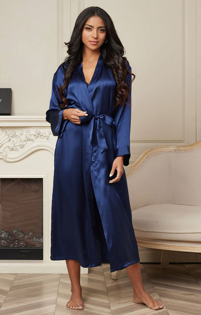 Reine Seide Eleganter langer Damenbademantel