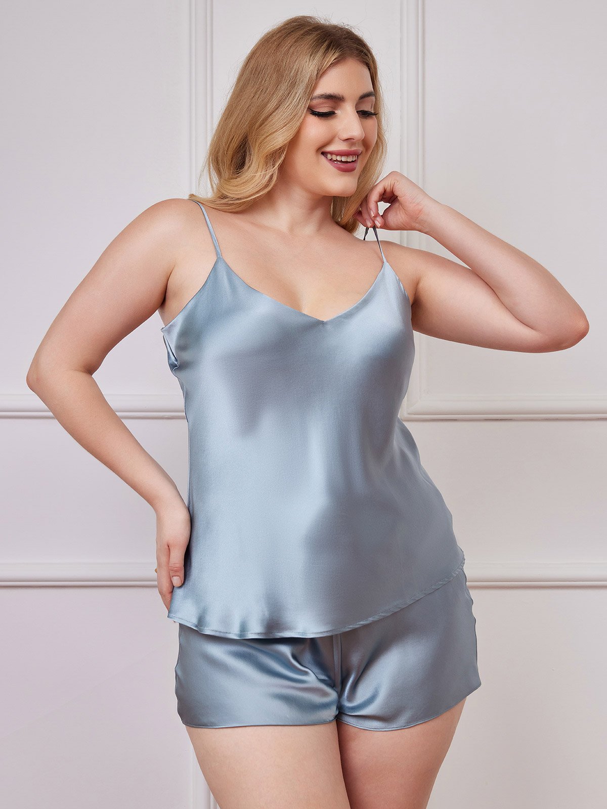 Plus Size Reine Seide Spaghetti-Träger Camisole Pyjama-Set