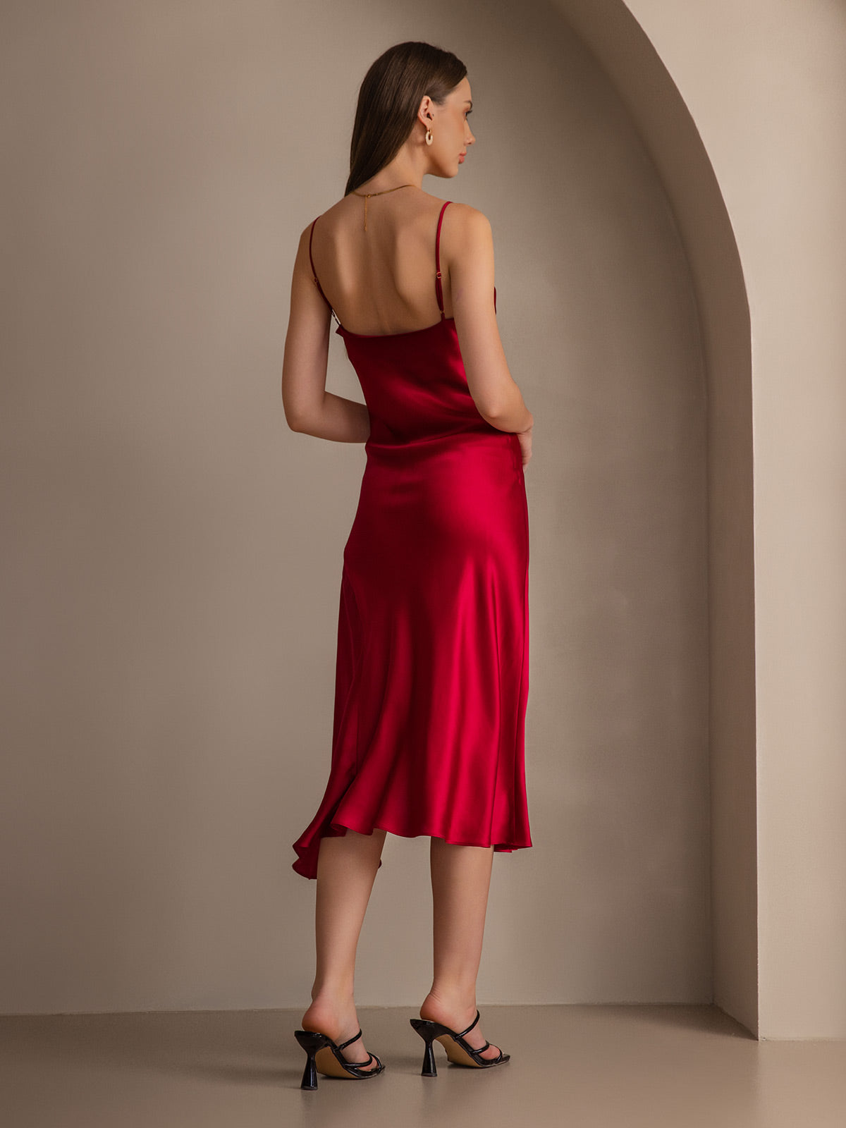 Reines Seide Spaghetti-Träger Schlitz Langes Kleid