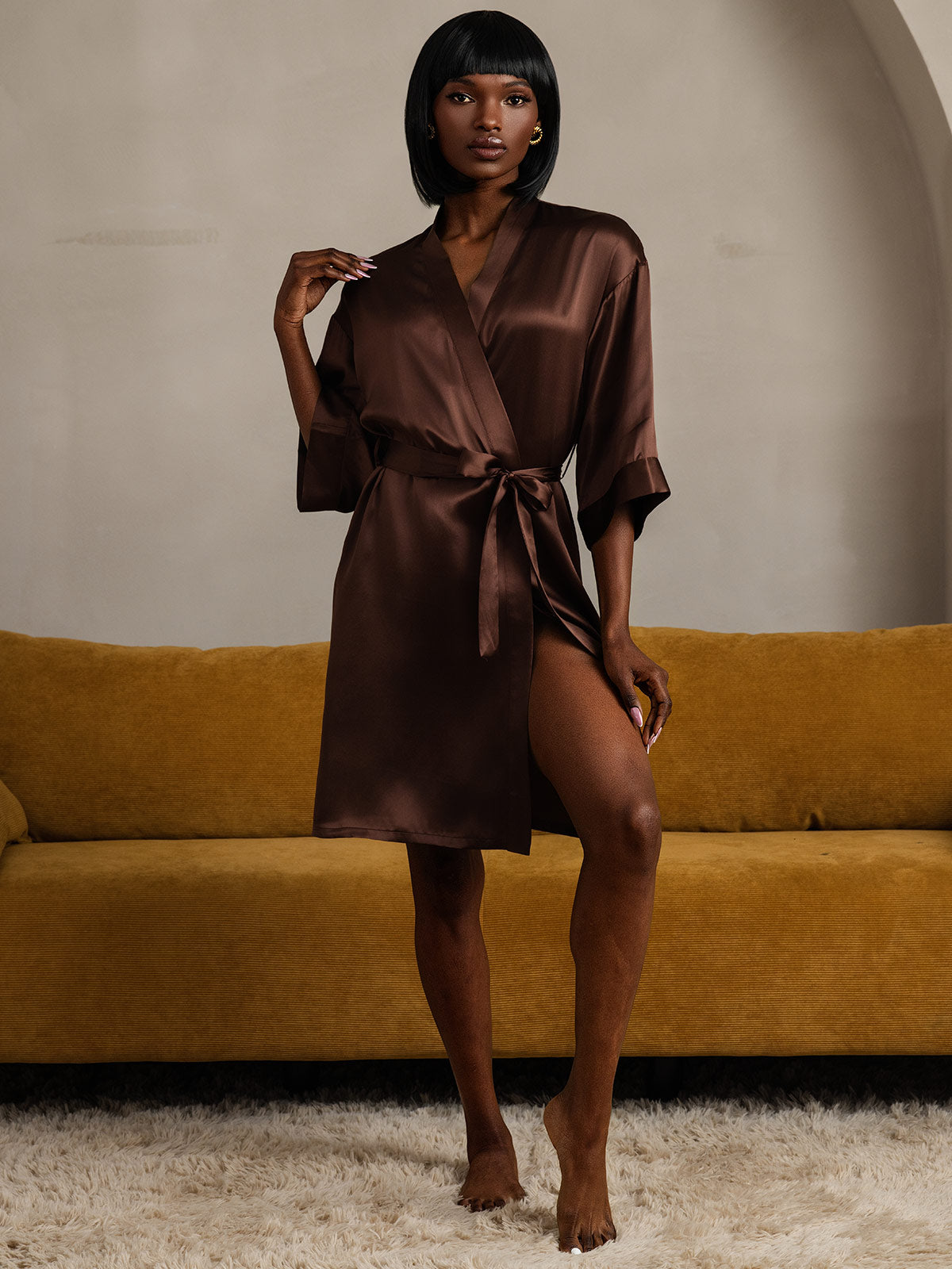 Damen Morgenmäntel aus reiner Seide mit Gürtel