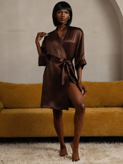 Nacht Morgenmäntel für Damen aus reiner Seide mit Gürtel