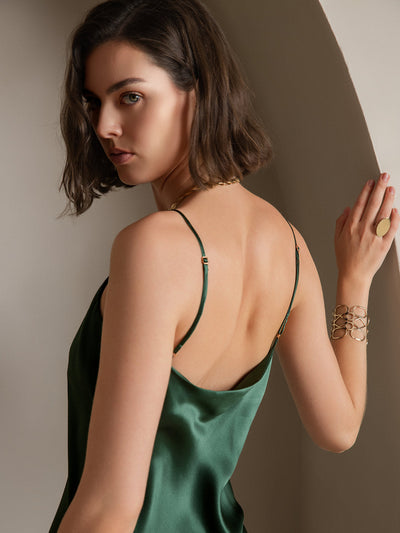 Reines Seide Spaghetti-Träger Schlitz Langes Kleid