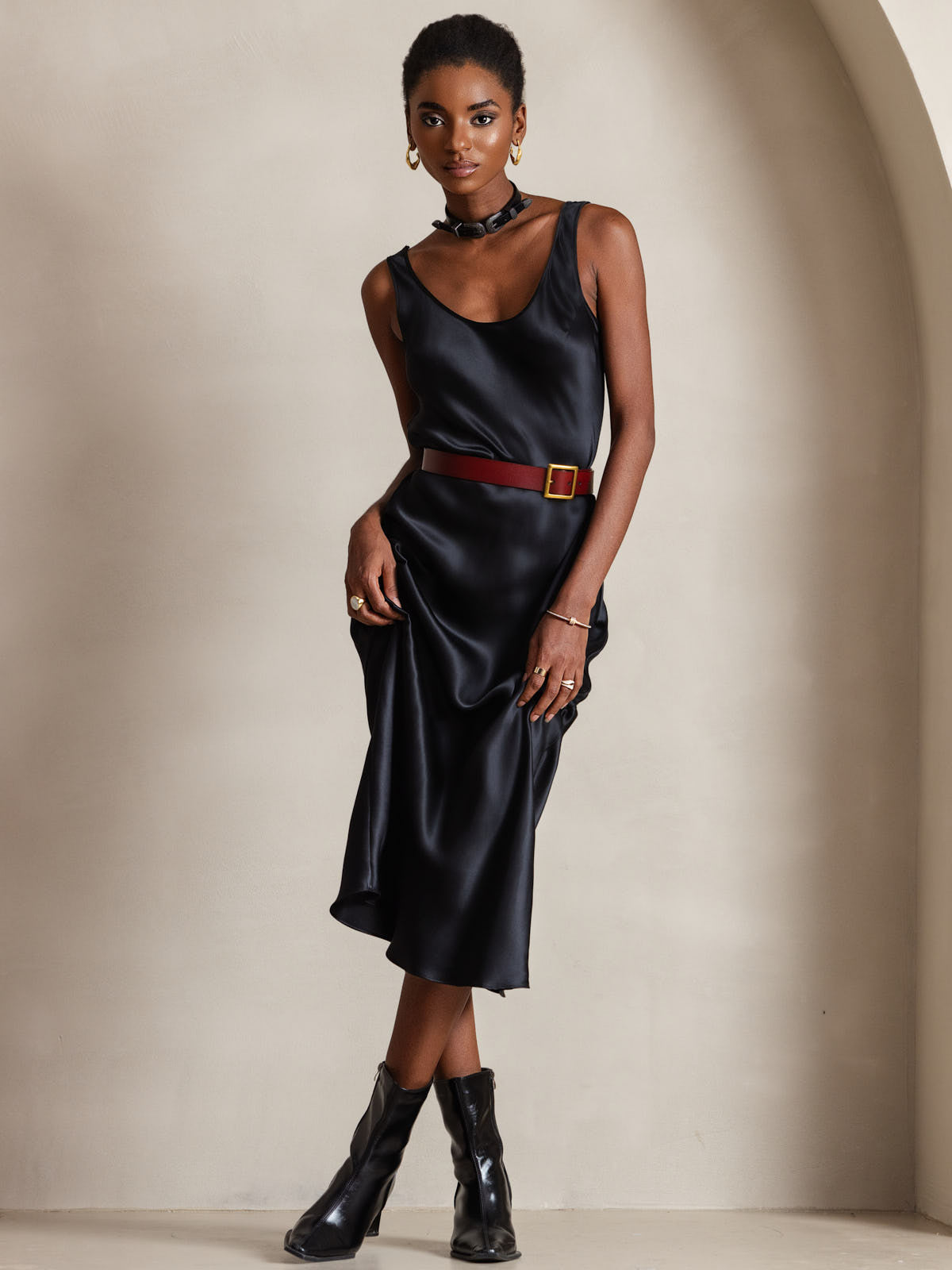 Reine Seide Weite Träger Ärmelloses Lang Kleid