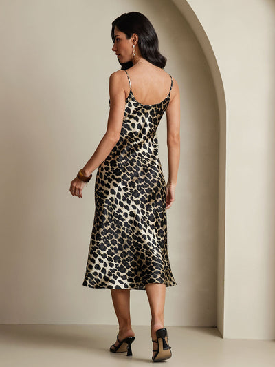 Reine Seide Tiefer V-Ausschnitt Spaghettiträger Langes Kleid