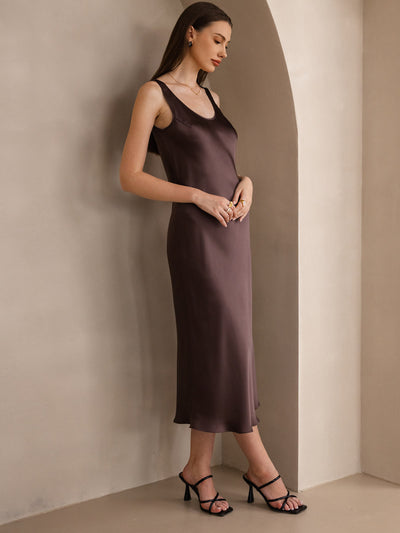 Reine Seide Weite Träger Ärmelloses Lang Kleid