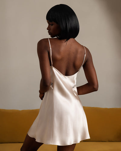 Reine Seide Spaghettiträger Rückenfreies Slipkleid