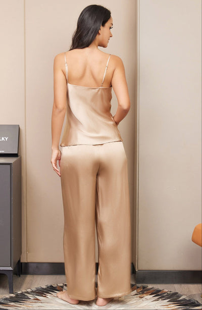 Pyjama-Set aus reiner Seide mit Cami-Top & weiten Hosen