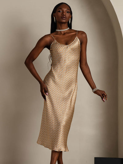 Klassisches langes Seiden-Nachthemd mit Spaghettiträgern