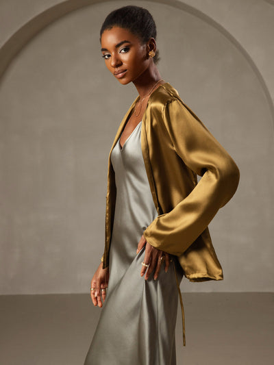 Klassisches langes Seiden-Nachthemd mit Spaghettiträgern