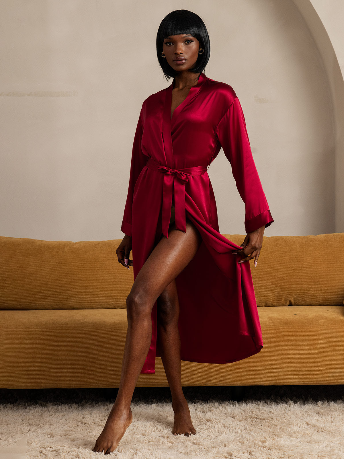 Damen Lange Mulberry Morgenmantel