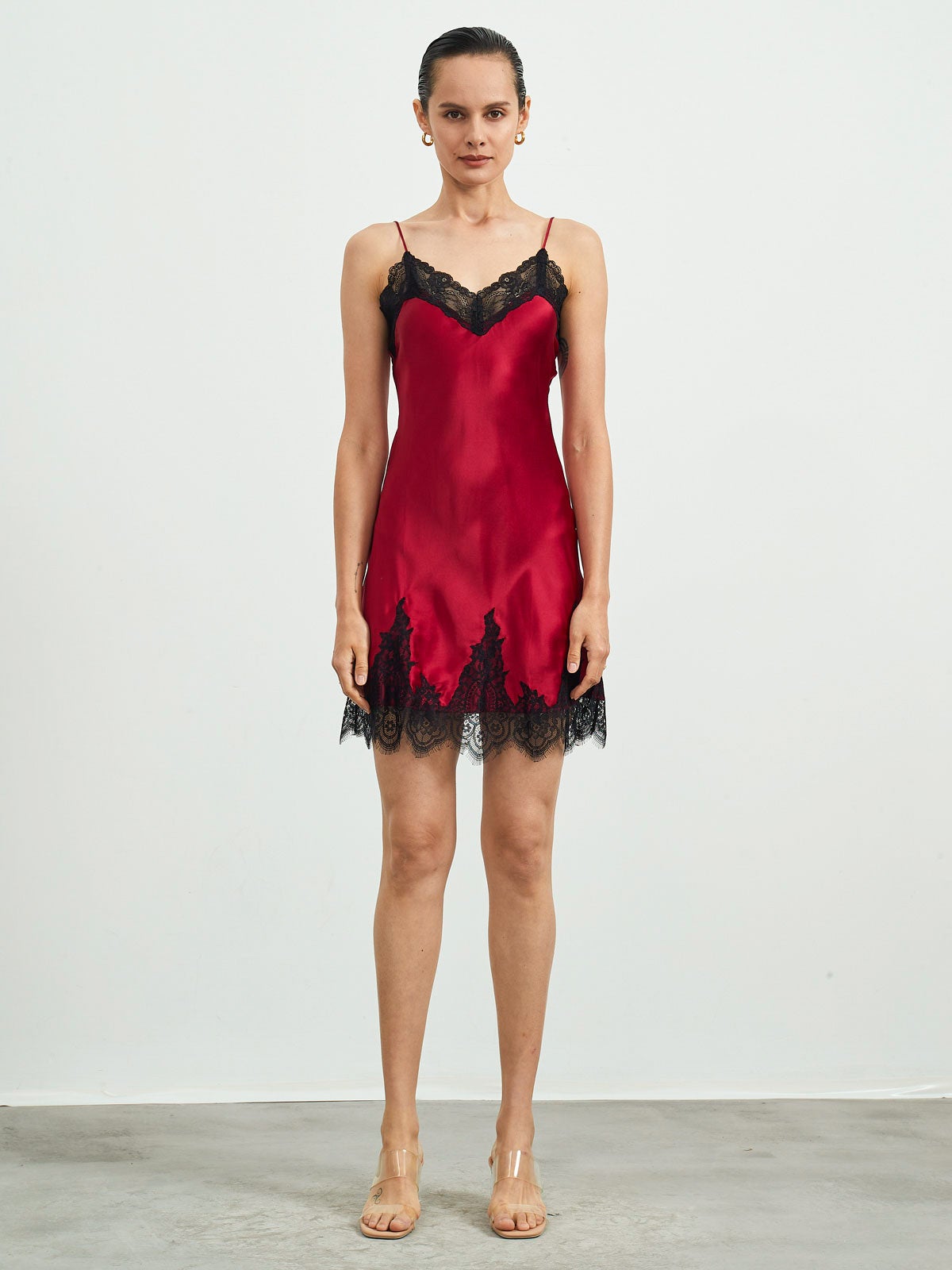 Reine Seide Spitze Slip Nachthemd Kleid