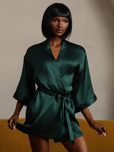 Glänzende reine Seide kurze Morgenmäntel für Frauen