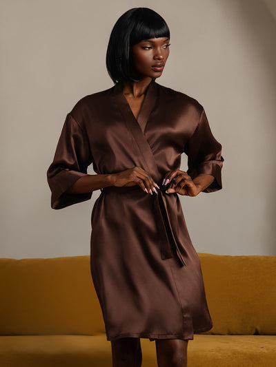 Damen Morgenmäntel aus reiner Seide mit Gürtel