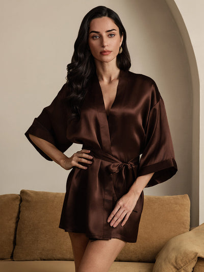 Glänzende reine Seide kurze Morgenmäntel für Frauen