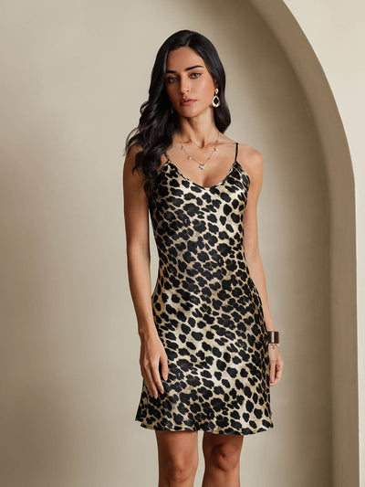 Pure Seide Kurzes Spaghettiträger Slip Kleid