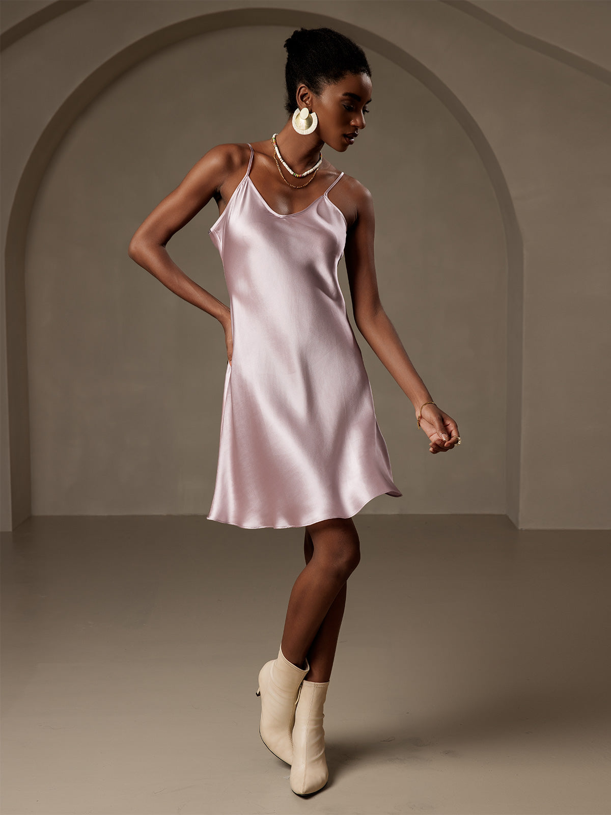 Pure Seide Kurzes Spaghettiträger Slip Kleid