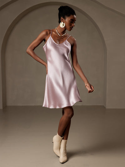 Pure Seide Kurzes Spaghettiträger Slip Kleid