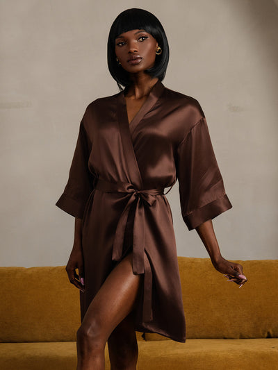 Damen Morgenmäntel aus reiner Seide mit Gürtel