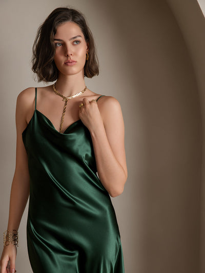 Reines Seide Spaghetti-Träger Schlitz Langes Kleid