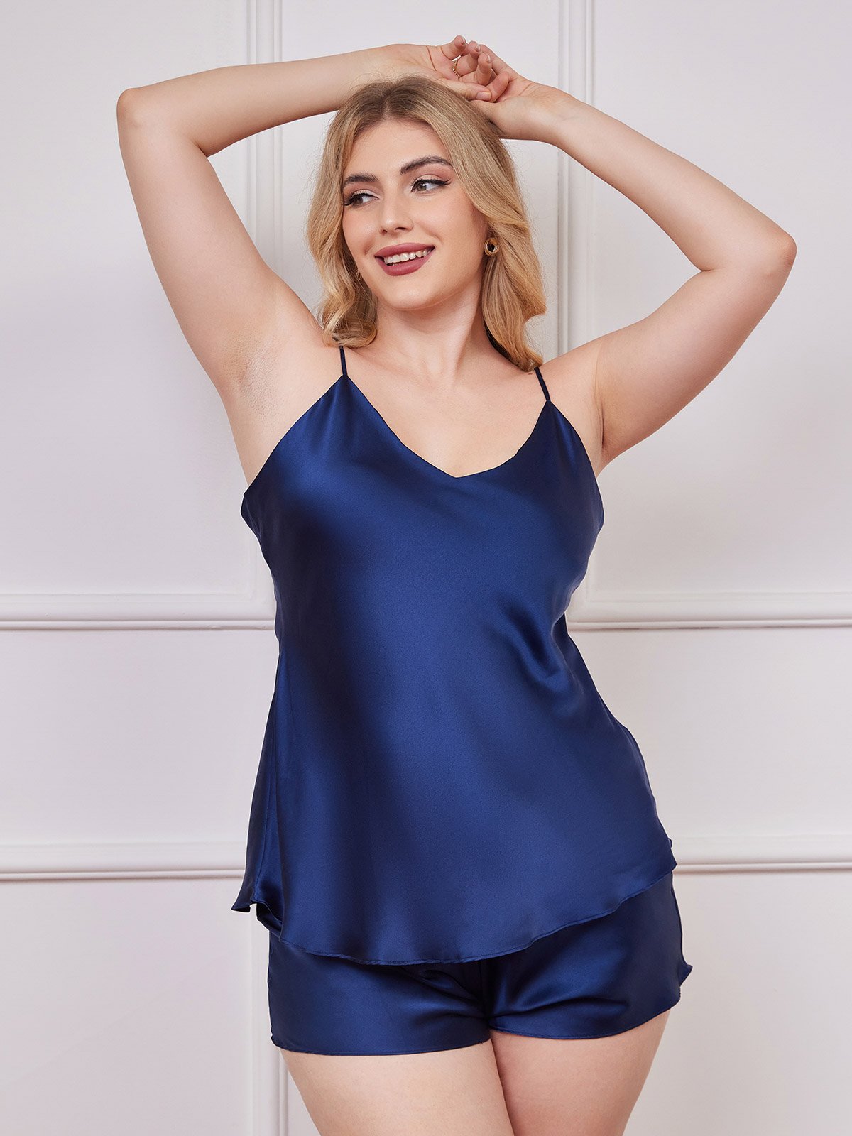 Plus Size Reine Seide Spaghetti-Träger Camisole Pyjama-Set