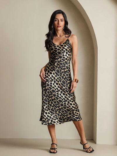 Reine Seide Tiefer V-Ausschnitt Spaghettiträger Langes Kleid