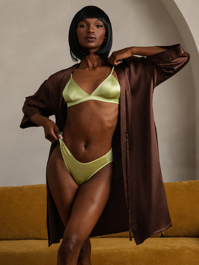 Nacht Morgenmäntel für Damen aus reiner Seide mit Gürtel